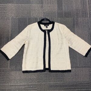 ST JOHN Ivory & Black Tweed Cardigan Jacket Size 12